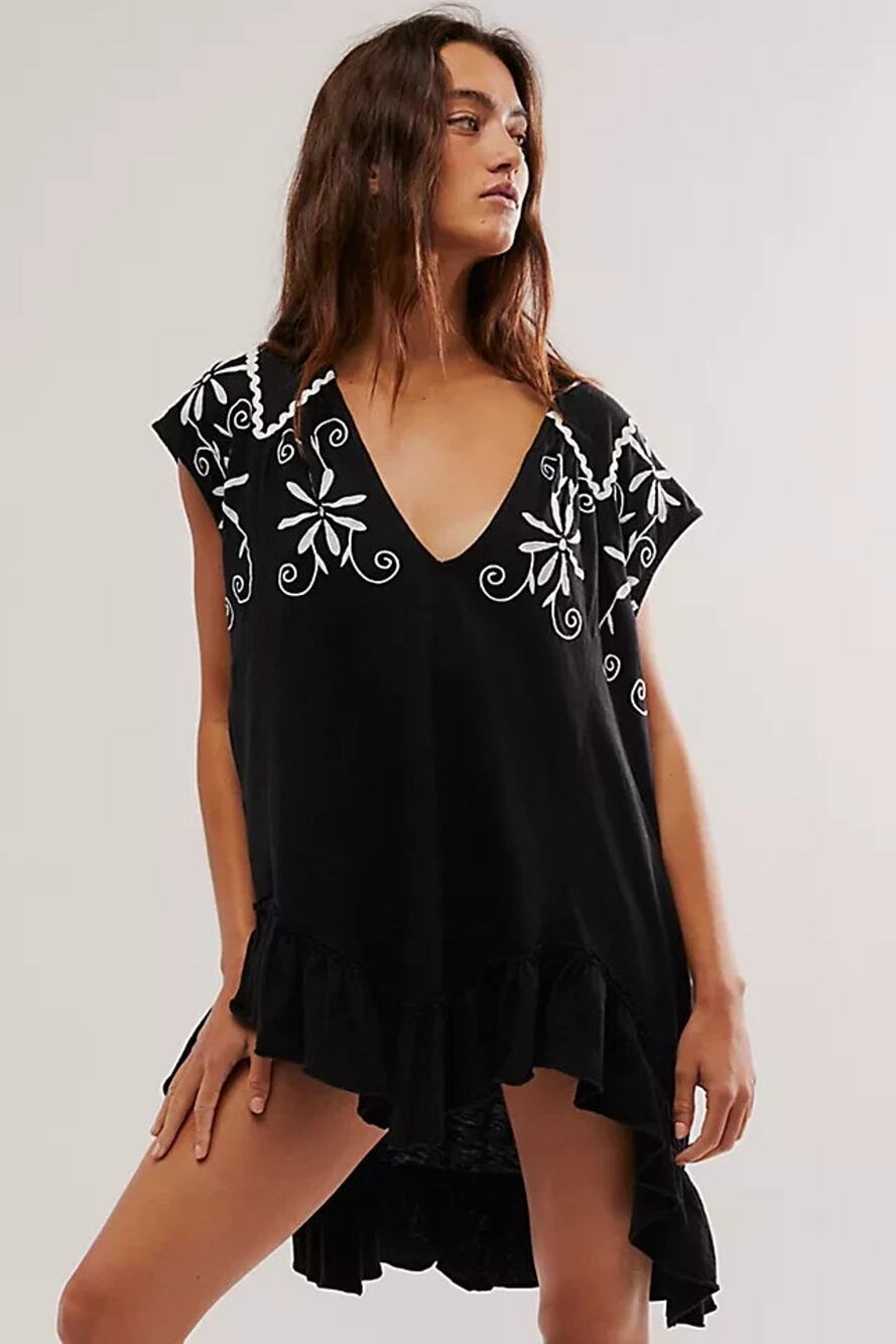 Free People Oaxaca Tee Tunic Top in Black Combo NEW